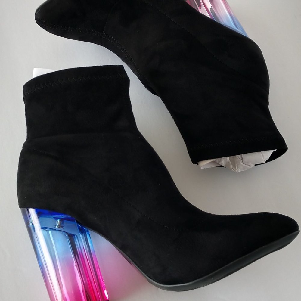 Qupid Black Ankle Boots Stretch Suede Pink Blue 6-10 NIB